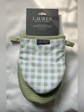 Ralph Lauren Green and White Gingham Mini Kitchen Mitts NWOT